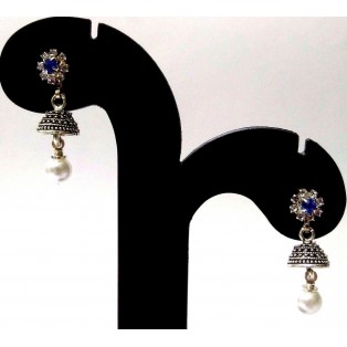 TINY Silver Oxidized Earrings Jhumka Jhumki Jewelry Bollywood Drop Dangle EA200